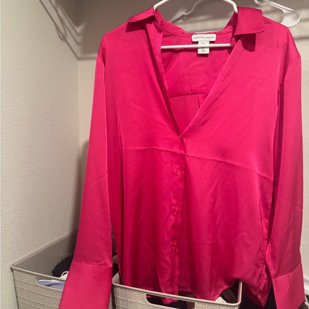 cupcakes & cashmere Vibrant Pink Button-Down Shirt